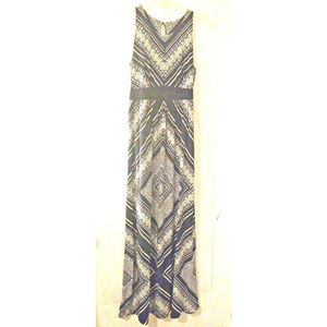 Maxi Dress Geometric Designs  Shoulder Straps High Waist Band Black White